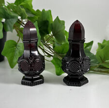 Vintage Avon Cape Cod Ruby Red Glass Salt and Pepper Shakers Mid century Modern picture