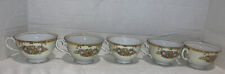 Set Of 5 Vintage Diamond Japan Fine Bone China Pink Yellow Floral Teacups 1930s picture