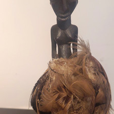 African Carved Wood & Feather  Luba Divination Rattle picture