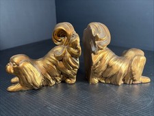 Vtg Cast Metal Pekingese Spaniel Dog Bookends Gold Tone picture