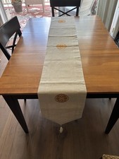 Table Runner Linen Ivory Oriental Gold Good Luck Knot Embroidered Reversible picture