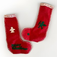 Vintage MCM 1950s Red Felt Appliqué Christmas Stockings - Snowman, Angel, & Star picture
