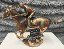 #5 RACE HORSE jockey vtg paperweight figurine statue copper toy game piece art picture