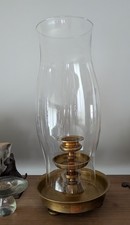 LARGE CHAPMAN BRASS CANDLEHOLDER W/ GLASS HURRICANE~1973 picture