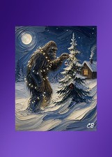 Bigfoot’s Christmas Tree | ACEO Art Card | Cryptid Christmas | Impasto Print picture