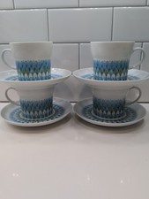 Noritake Younger Image Bahama 6922 Cups & Saucers Set of 4 Blue Green Floral MCM picture