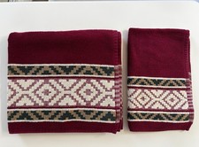 Vintage J’aime Towel Set Made In Brazil 100% Cotton Burgundy Geometric 2pc picture