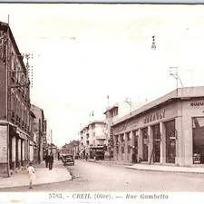 c1920s Creil, France Rue Gambetta Postcard Renault Citroen Garage Gas Pump Car picture