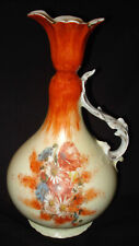 Vntg Hand Painted Porcelain Orange Flower Bouquet 143 Handled Ewer Pitcher Vase picture