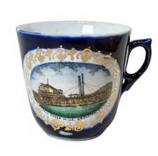 GROVETON NH NEW HAMPSHIRE Souvenir  Porcelain Cobalt PAPER MILLS Trinket Cup picture