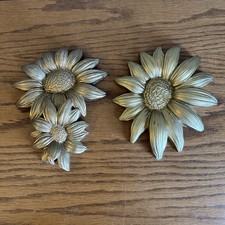 Vintage 90s Miller Studio Chalkware Gold Flower Floral Wall Art MCM picture