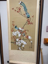 Japanese Hanging scroll Flower and Bird Painting Jasper Doki Inscription picture