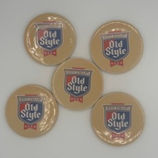 Vintage Heileman's Old Style Beer Ceramic Coasters Magnets Set of 5 Tan 4 Inch picture