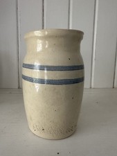 Vintage Stoneware Pottery Butter Churn Crock Blue Stripes picture