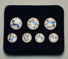 Vintage Gaunt London 7 Button Set Yorkshire Regiment Blue Horse Enamel picture