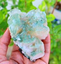 GREEN APOPHYLLITE CRYSTAL ON STILBITE MINERALS SPECIMEN picture