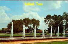 Lubbock, TX Texas  FOUNTAIN On TEXAS TECH CAMPUS  Street Scene Beyond  Postcard picture