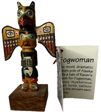 Patrick Seale Hand Carved Alaska Black Diamond Wood Fog Woman Totem Pole 4” Vtg picture