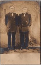 1908 Studio Photo RPPC Postcard Two Young Men, Brothers in Matching Suits Twins? picture