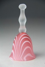 Pink & White Swirled Art Glass Bell featuring a Frosted, Bulbous Handle picture
