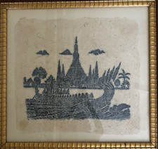 Tibetan Three Temples Rice Paper Rubbing, Vintage Authentic Thai picture