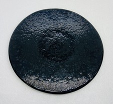 Rare 1970s Black Crystal Glass Large Coaster Pot Pan 6.5” Roubd Art Decor B2 picture