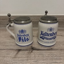 x2 VINTAGE Kaltenberg Lidded Ceramic Pewter Tankard Konigl Bayern Beer Ale Stein picture