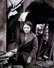 English Girl with Union Jack amid Bombed Ruins WWII 8x10 Glossy Print HT41362128 picture