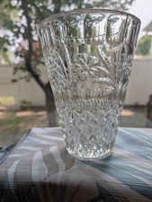 Vintage Cut Crystal Vase 7 in Geometric Floral Design Mid Century Modern picture