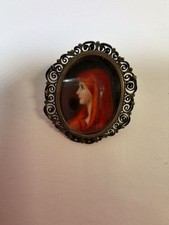 800 Silver Framed Portrait of St. Fabiola in Red Pin - Pendant - picture