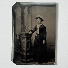 Antique Tintype Photograph Beautiful Young Fashionable Woman Floral Hat picture