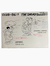Vintage 1986 Hanna-Barbera Smurfs Model Sheet - Gargamel Chef Outfit & Barrel picture