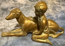 Vintage boy and greyhound MCM Art Deco sculpture freestanding picture