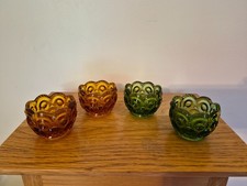 Vintage LE Smith Moon & Star GREEN AMBER REDORA Glass Open Salt Dip Cellar picture