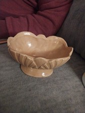 Vintage Pottery Planter Features A Scalloped Leaf-like Design Yellow Drip Glaze picture