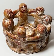 Mayan Style Folk Art Terra Cotta Circle 7 Friends Pottery Candle Holder EUC 5”T picture