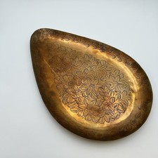 Vintage Persian-Indian Styled Tear Shape Ornately Engraved Brass Serving Tray picture