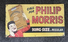 Vintage Original Call For Phillip Morris Embossed Cigarette Sign Stout 15x27 picture