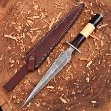 SHARD Custom Hand Forged Damascus Steel Survival Hunting Dagger Knife W/Sheath picture