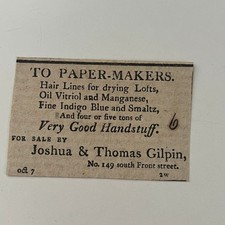 Joshua & Thomas Gilpin Paper-Makers 1806 Philadelphia Clipping SAJ5-S43 picture