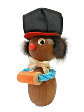 Vintage Mid Century Modern Teak Pin Cushion Hat Sewing Box picture