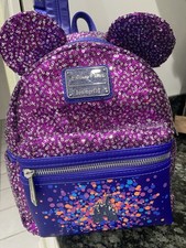 Loungefly Disney Parks Mini Backpack Purple Sequins ￼ picture