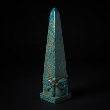 HANDCRAFTED ANCIENT EGYPTIAN BLUE Faience Obelisk Goddess Hathor Face Statue picture