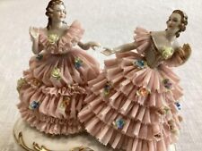 Irish Dresden Porcelain Lace Doll Figurine Set of 2 Used from Japan picture