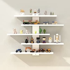 Wall-Mounted Multi-Tier Wood Shelf, 37x6x7cm, White Black Gray, Matte Finish picture