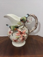 Corner Ruby Botanical Collection Large Vase Water Pitcher 3D Flowers Birds NWT picture