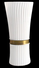 Vtg Mid Century Modern Ribbed Glass Vase White with 1