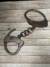Original Antique 1904 Mattatuck Handcuffs WWI Police Restraints picture
