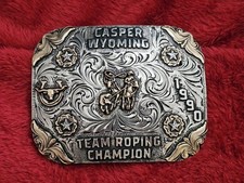 RODEO☆X~TREME☆1990☆Team Roping CHAMPION TROPHY BUCKLE☆Casper Wyoming☆475 picture