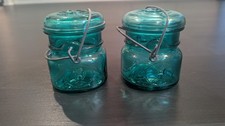 2 VTG teal blue Ball IDEAL Pint Bicentennial Jars with Iconic Eagle design picture